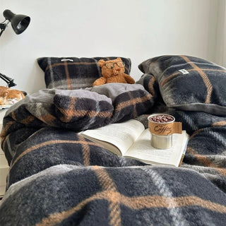 Gray Mix Retro Check Pattern Duvet Cover Set 2 Sizes  Winter Thick Bed Cover Bedding Cover