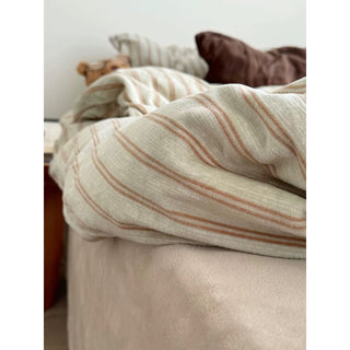 Beige Brown Double Stripe Milk Velvet Winter Duvet Cover Set