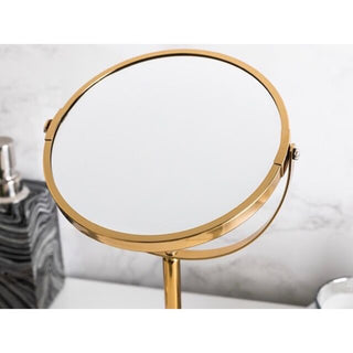 Round Marble Gold Stand Double-Sided Mirror