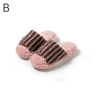 Striped Boa Fur Open Slippers   3 Sizes  Indoor Room Shoes