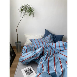 Blue and Red Stripe Duvet Cover Set
