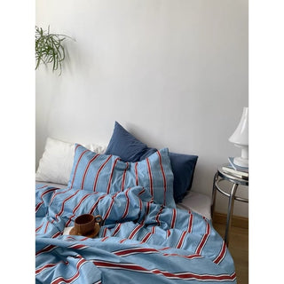 Blue and Red Stripe Duvet Cover Set
