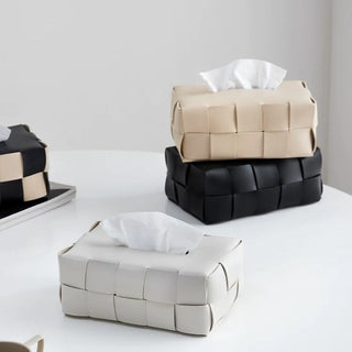 Braided Faux Leather Tissue Case    Checkerboard Pattern