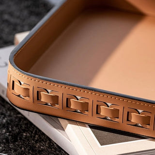 Braided Geometric Pattern Leather Rectangular Large Tray  Storage Cafe Tray