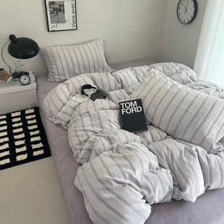 Purple Stripe Fluffy Flannel Duvet Cover Set