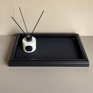 Intrecciato Rectangular Wood Frame Leather Tray