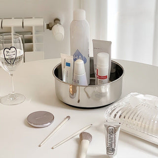 Stainless steel degree rotating round storage tray