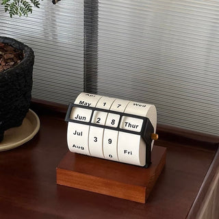 Wood Natural Rotating Perpetual Calendar Desktop Wooden Desk Calendar