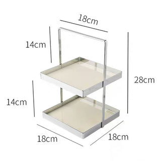 Handle-equipped silver frame square two-tier storage rack