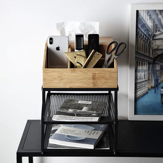 Multifunctional Bamboo x Iron Storage Rack for Tissues and Cosmetics