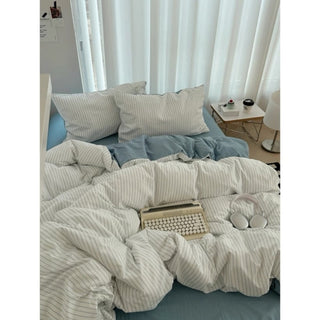 Blue pinstripe pattern duvet cover set bed cover all seasons year-round