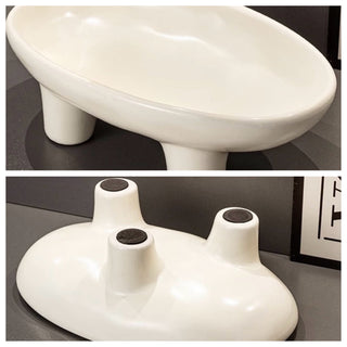 Footed Ceramic Oval Trayin  Silver Plate Accessory Tray