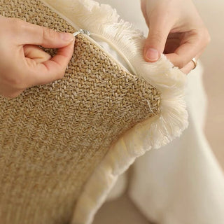 Straw material Flower fringe cushion cover 45 x 45 cm