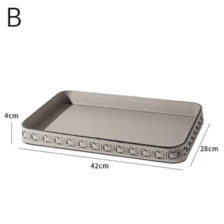 Braided Geometric Pattern Leather Rectangular Large Tray  Storage Cafe Tray
