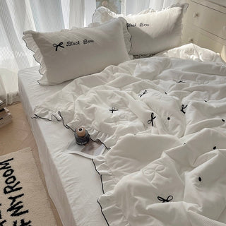 Ribbon Frill Waffle Duvet Cover Set