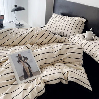 Ivory Black Stripe Winter Duvet Cover Set