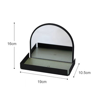 Arched storage tray with mirrorin  for storing small items.