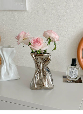 Pleated Ceramic Flower Vase