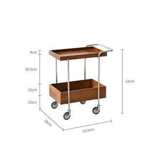 Wood Stainless Steel Side Table with Casters Two-Tier Storage Rack Wagon
