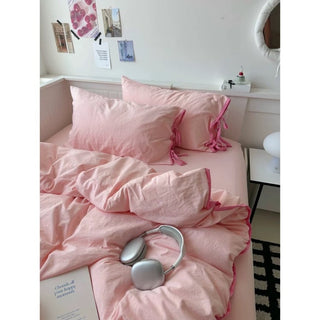 Pink Side Ribbon Plain Piping Duvet Cover Set 2 Sizes  Bed Cover All Seasons Year-Round