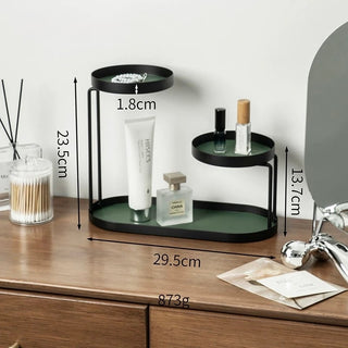Iron Leather Black Frame Asymmetrical Storage Three-Tier Tray Rack