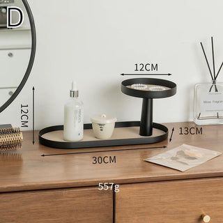 Iron Leather Oval Round Two-Tier Tray  Storage Rack Cosmetic Storage