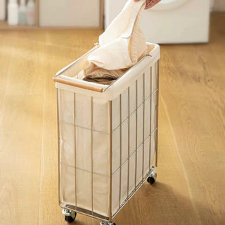 Wheeled Foldable Slim Laundry Basket Cart Wagon Laundry Hamper Storage