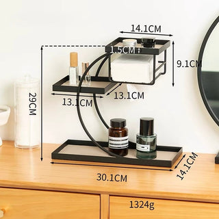Iron Leather Square Curved Storage Three-Tier Tray  Rack Display Cosmetic Storage