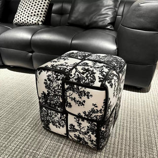 Monochrome Cube-shaped Woven Stool Ottoman 35cm Height Side Table
