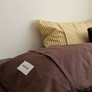 Yellow Brown Pin Stripe Cotton Duvet Cover Set 2 Sizes  All Seasons
