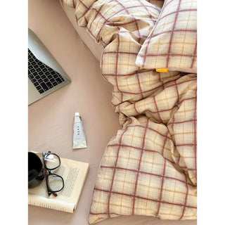 Orange Mix Check Pattern Duvet Cover Set 2 Sizes  All Seasons