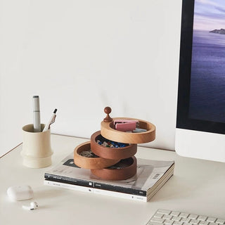 Natural Wood Sliding Tier Accessory Tray for Small Items Storage