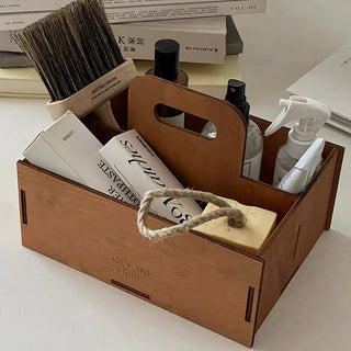 Handled Wooden Rectangular Storage Box for Cosmetics