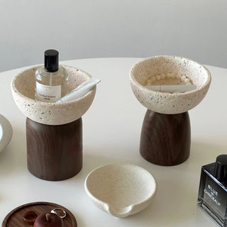 Travertine-style wood stand accessory tray