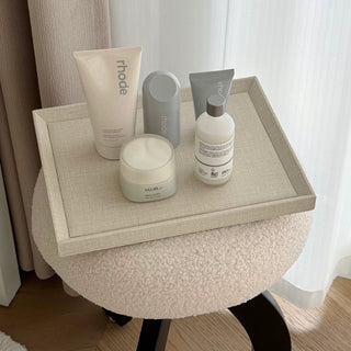 PU Leather Rectangular Simple Accessory Tray 2 Sizes  Ivory Beige