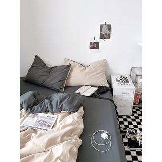 Beige Two-Tone Plain Duvet Cover Set