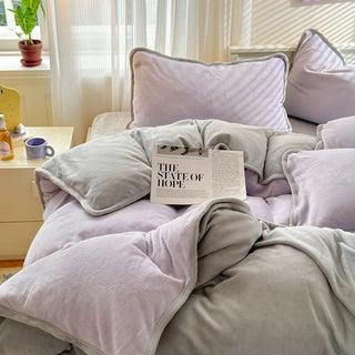 Velvet Two-Tone Solid Color Winter Duvet Cover Set 2 Sizes