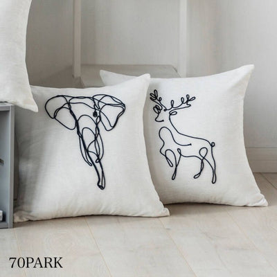 Motif Line Drawing Embroidery Simple Cushion Cover  6 Types