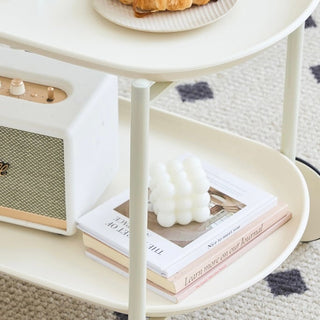 Handle Caster-equipped Oval-shaped Two-tiered Side Tablein  Wagon Trolley