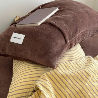 Yellow Brown Pin Stripe Cotton Fleece Winter Duvet Cover Set