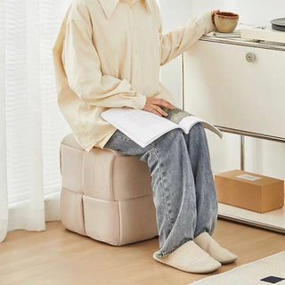 Cube-shaped woven stoolin  ottoman 38cm high