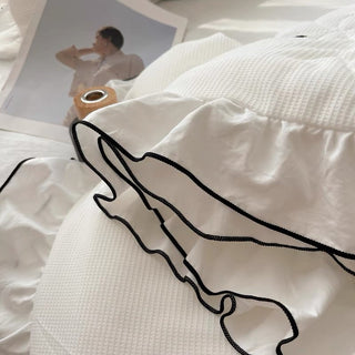 Ribbon Frill Waffle Duvet Cover Set