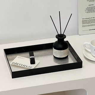 Black Acrylic Clear Stripe Pattern Tray Storage