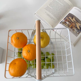 Handle-equipped Two-tiered Wire Basket Storage Basket