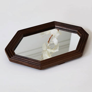 Octagonal Wood Frame Mirror Tabletop Wall Mirror
