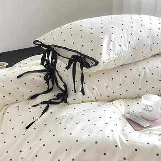 Monochrome polka dot pattern piping ribbon duvet cover set 2 sizes  bed cover all seasons year-round