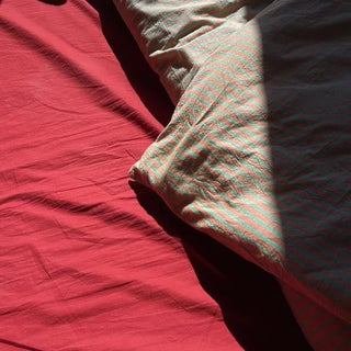 Red Beige Pin Stripe Cotton Duvet Cover Set 2 Sizes  All Seasons