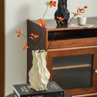 Twist Pleated Design Matte Color Flower Vase  Ceramic Vase Object