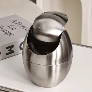 Stainless steel egg-shaped tabletop dustbin with lid