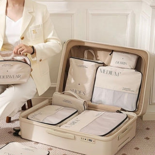 piece set: Lettering storage travel pouch hanging pouch beige